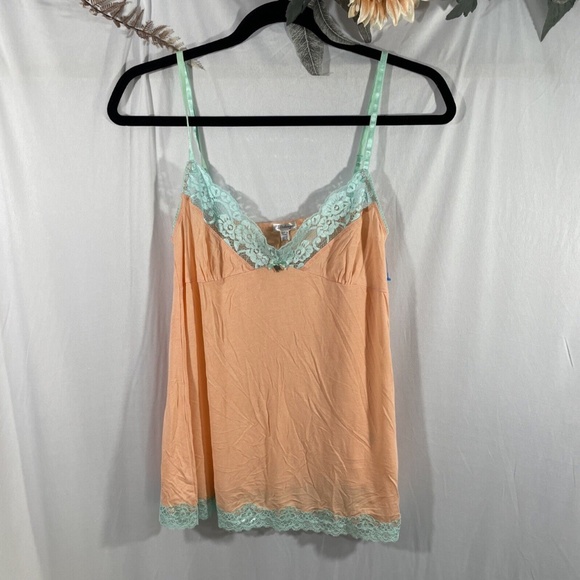 NEW PJ Salvage [ Medium ] Lace Trim Jersey‎ Camisole in Orange/Aqua Blue - Picture 1 of 12